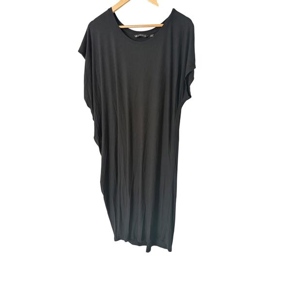 Athleta Women's Asymmetrical Black Modal Dress Large Draped Athleisure Casual - Picture 1 of 5